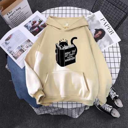 Hoody Little Black Cat And Knife Sweatshirt With Hooded Woman Oversized Aesthetic Hoodie Womens Winter Female Cats Hoodies