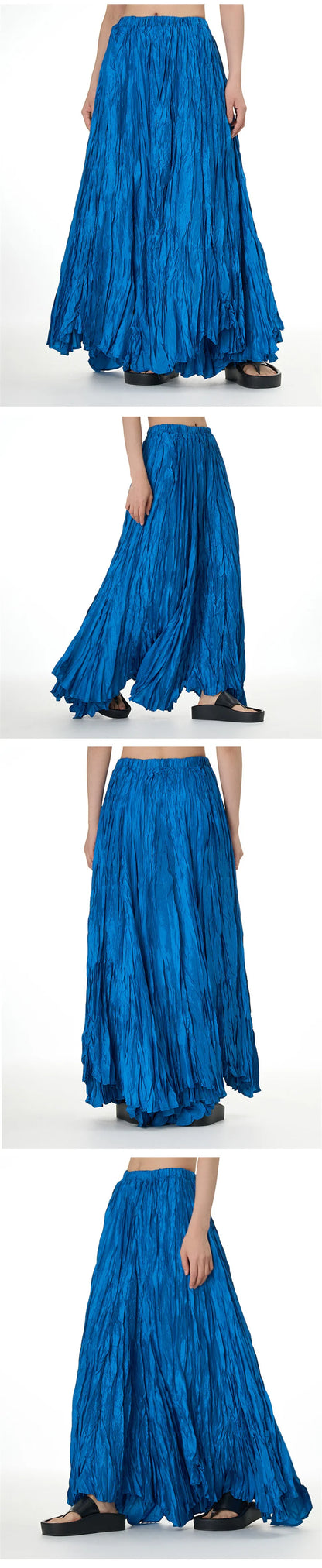 Elegant Drape Crumpled Skirts Women Summer Elastic Waist Big-Hem Long Skirts Large Size Loose Umbrella Skirts Female Streetwear