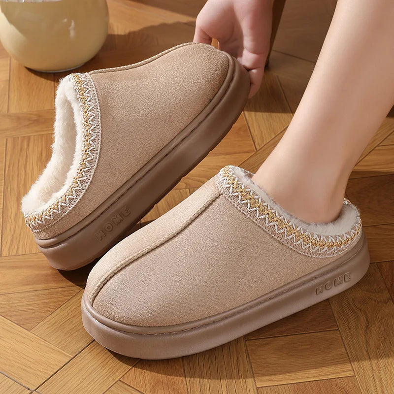 winter 2024 warm fluffy Woman slippers soft bottom non slip thick plush clogs women Casual Platform House inddor Shoes slides 45