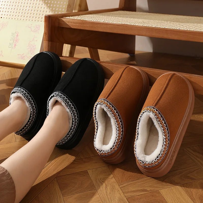 winter 2024 warm fluffy Woman slippers soft bottom non slip thick plush clogs women Casual Platform House inddor Shoes slides 45