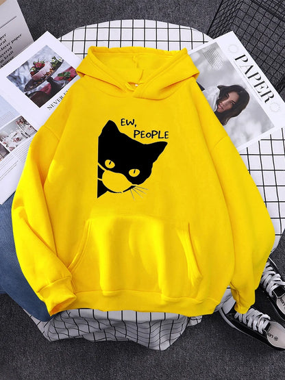 Hoody Little Black Cat And Knife Sweatshirt With Hooded Woman Oversized Aesthetic Hoodie Womens Winter Female Cats Hoodies