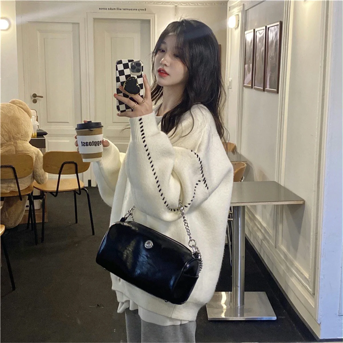 Women Elegant Knitted Fashion Cardigan Autumn Winter Long Sleeve Single Breasted Coats Female Casual Chic Outwear Street Clothes