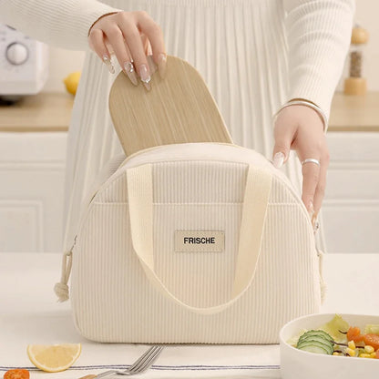 Corduroy Lunch Bag Thermal Insulation Lunch Box Storage Handbag Multifunctional
