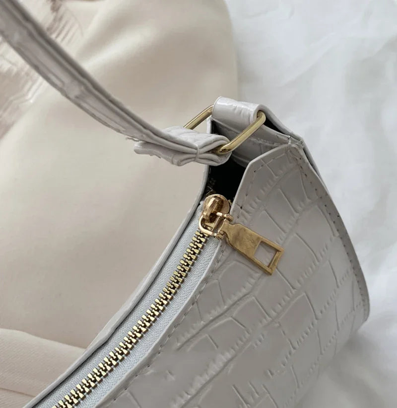 Fashion PU Leather Bags for Women Alligator Pattern Armpit Handbag Female Small Underarm Messenger Bag and Purse Designer Bag