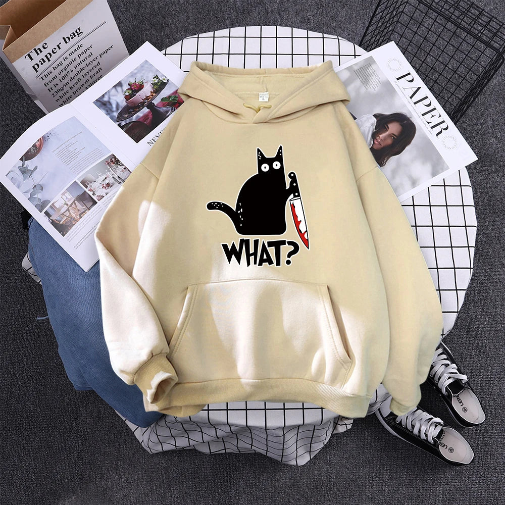 Hoody Little Black Cat And Knife Sweatshirt With Hooded Woman Oversized Aesthetic Hoodie Womens Winter Female Cats Hoodies