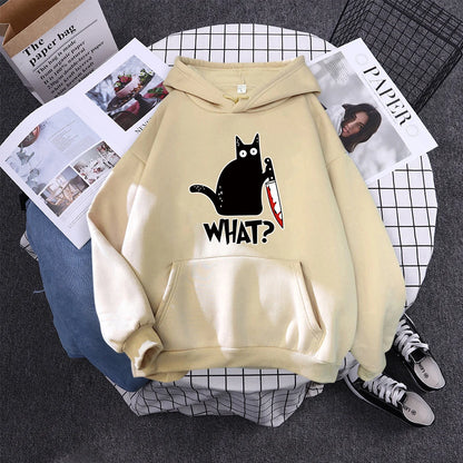 Hoody Little Black Cat And Knife Sweatshirt With Hooded Woman Oversized Aesthetic Hoodie Womens Winter Female Cats Hoodies