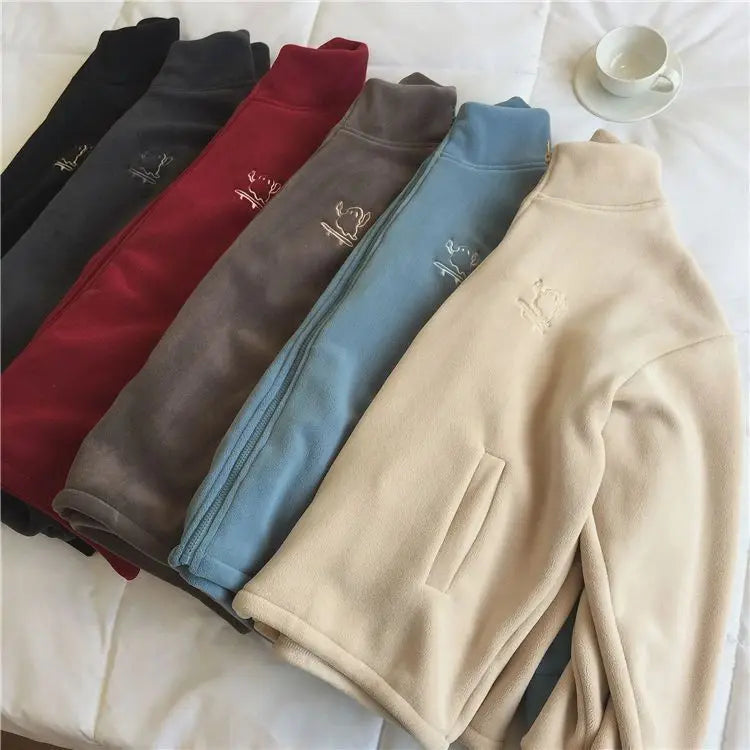 Autumn Winter Fleece Zipper Sweatshirt Jacket Women Clothing Embroidery Coats Warm Long Sleeve Cardigan Sport Outdoor Sweatshirt
