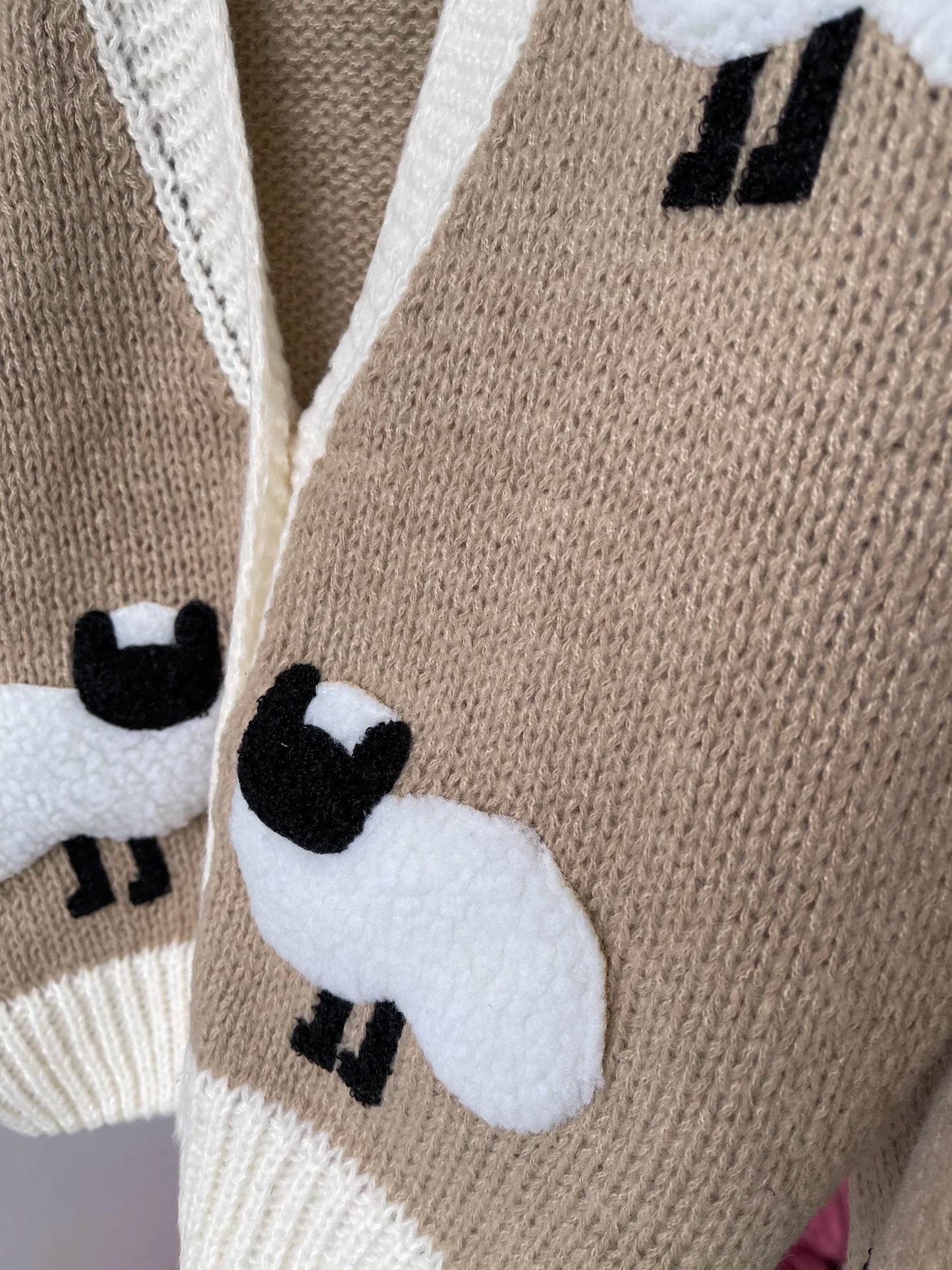 Sheep Pattern Crochet Chunky Knit Cardigan Cute Cartoon Sweater Vintage Long Sleeve V Neck Autumn Women Jumper Outerwear