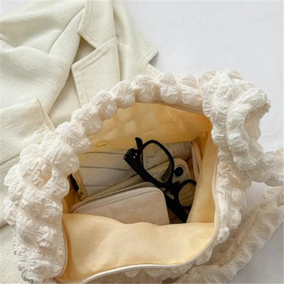 Crossbody Bag With Pleated Design Embroidered Plaid Shoulder Bag Underarm Bags Simple Large Capacity Quilted Tote Bags For Women