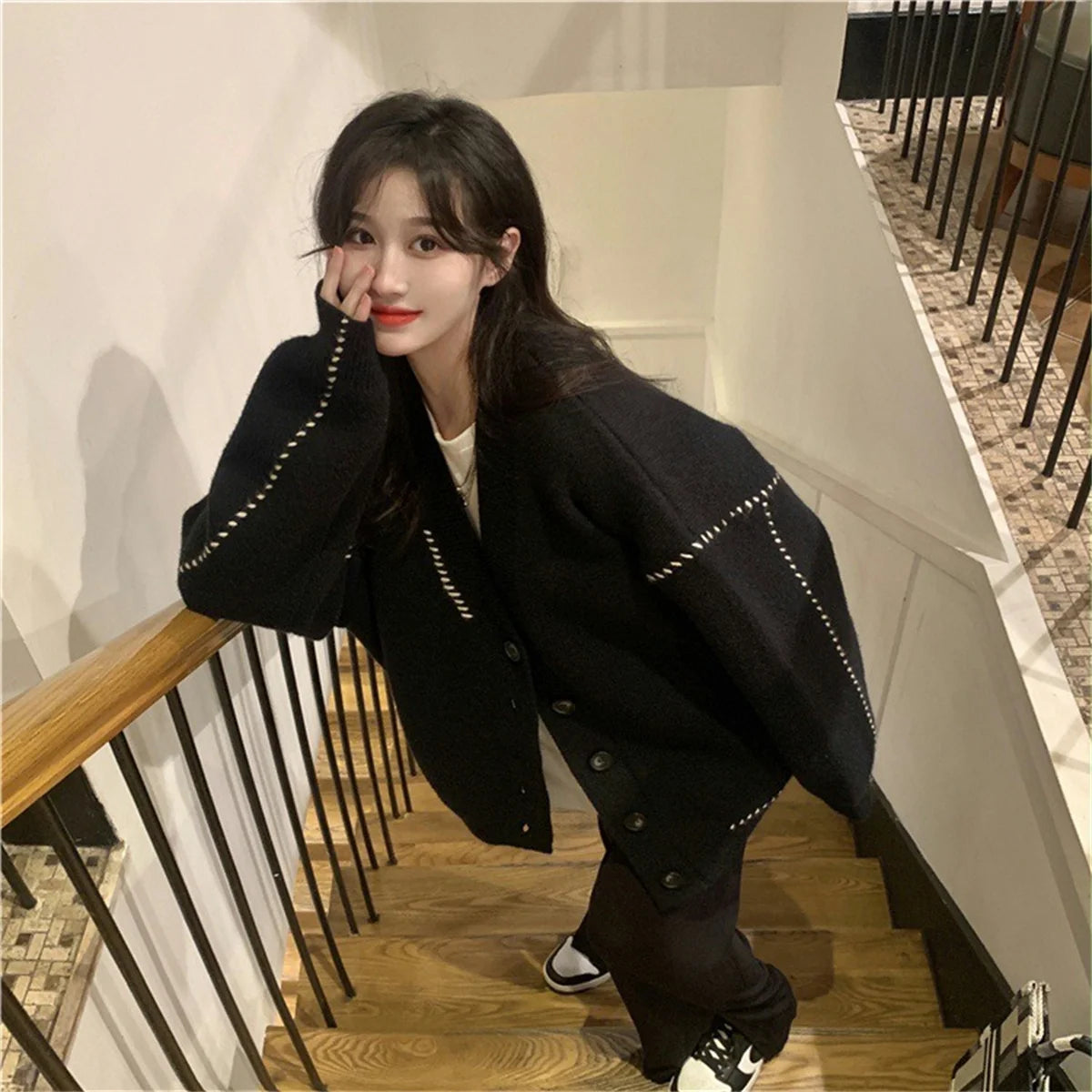 Women Elegant Knitted Fashion Cardigan Autumn Winter Long Sleeve Single Breasted Coats Female Casual Chic Outwear Street Clothes