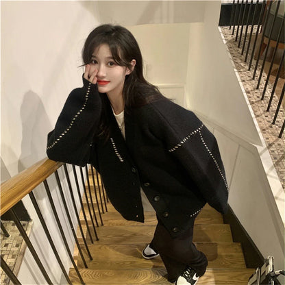 Women Elegant Knitted Fashion Cardigan Autumn Winter Long Sleeve Single Breasted Coats Female Casual Chic Outwear Street Clothes