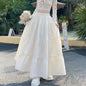 Korean Style Elastic High Waist White Skirt for Women Summer Loose Pleated Long Skirts Woman 2025 Vacation A Line Umbrella Skirt