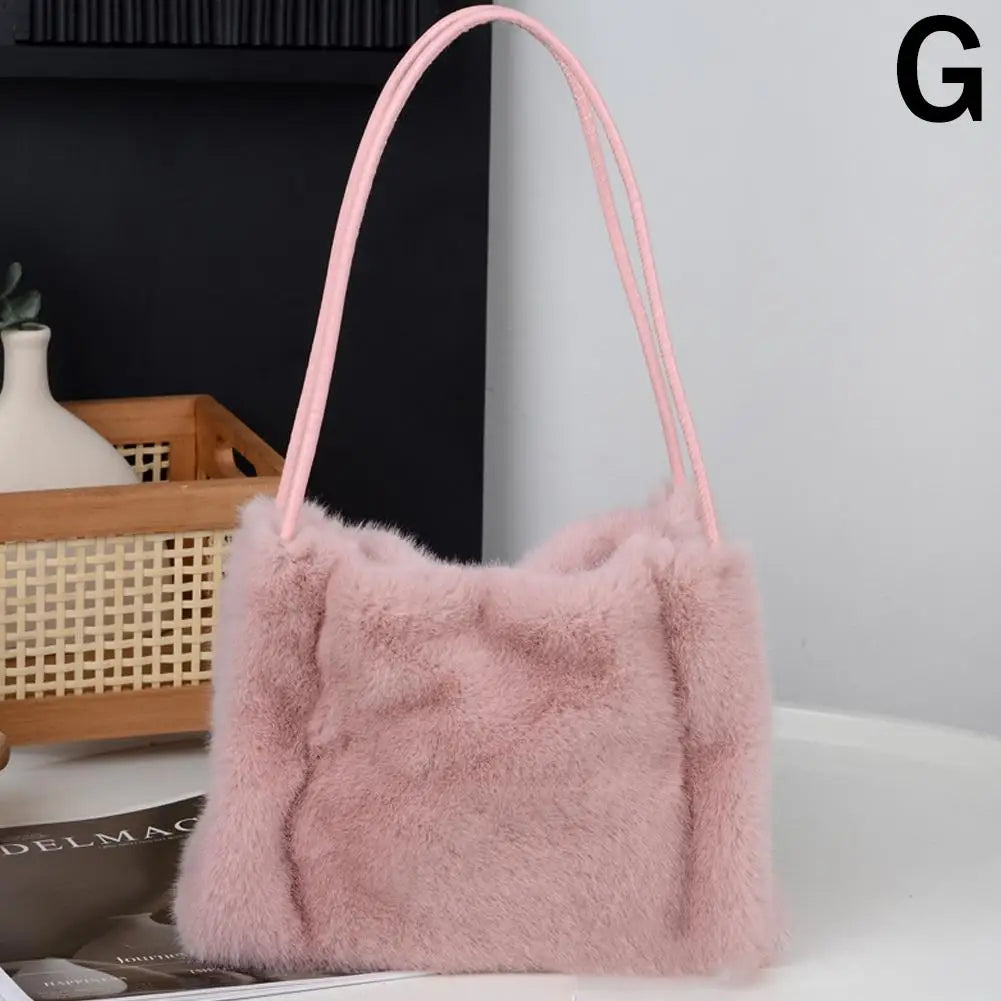 Handbag Faux Mink Plush Women's Bag Large Capacity Shoulder Bag Fall