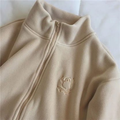 Autumn Winter Fleece Zipper Sweatshirt Jacket Women Clothing Embroidery Coats Warm Long Sleeve Cardigan Sport Outdoor Sweatshirt