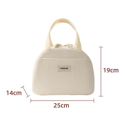 Corduroy Lunch Bag Thermal Insulation Lunch Box Storage Handbag Multifunctional