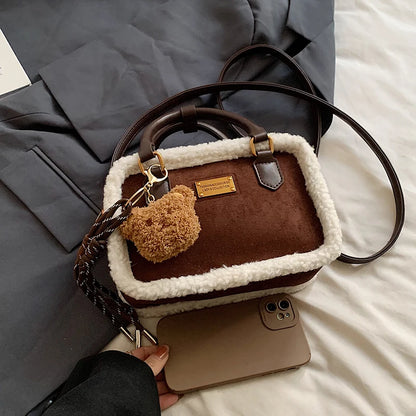 2024 Winter Lamb Woolen Handbag Women's Bag Designer Plush Handbag Fashion Casual Shoulder Messenger Bag Female Square bolsas