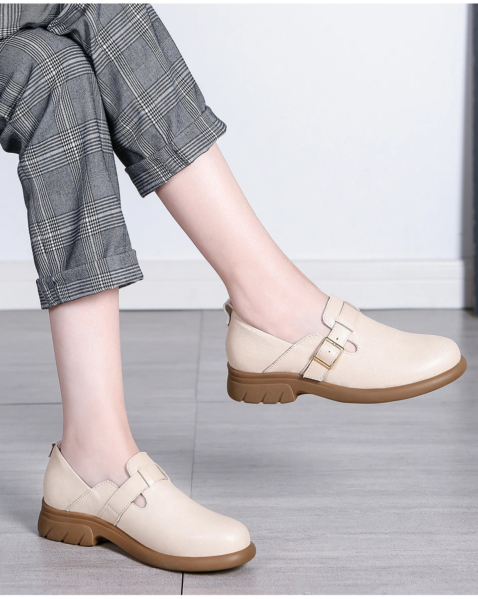 Loafers Women Spring Deep Single Shoes One Step Off Casual Shoes Leather Small Shoes British Style Platform Shoes Step-in