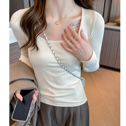 Women's T-shirts Modal Long Sleeve High stretch Slim Fit Bottoming Shirts Casual Autumn Warm Inner Top Knit Shirt
