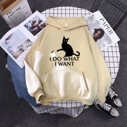 Hoody Little Black Cat And Knife Sweatshirt With Hooded Woman Oversized Aesthetic Hoodie Womens Winter Female Cats Hoodies