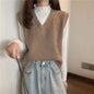 Xpqbb Spring Autumn New V-neck Knitted Vest Women Vintage Sleeveless Sweater Waistcoat Female Korean Chic Cropped Knit Tops
