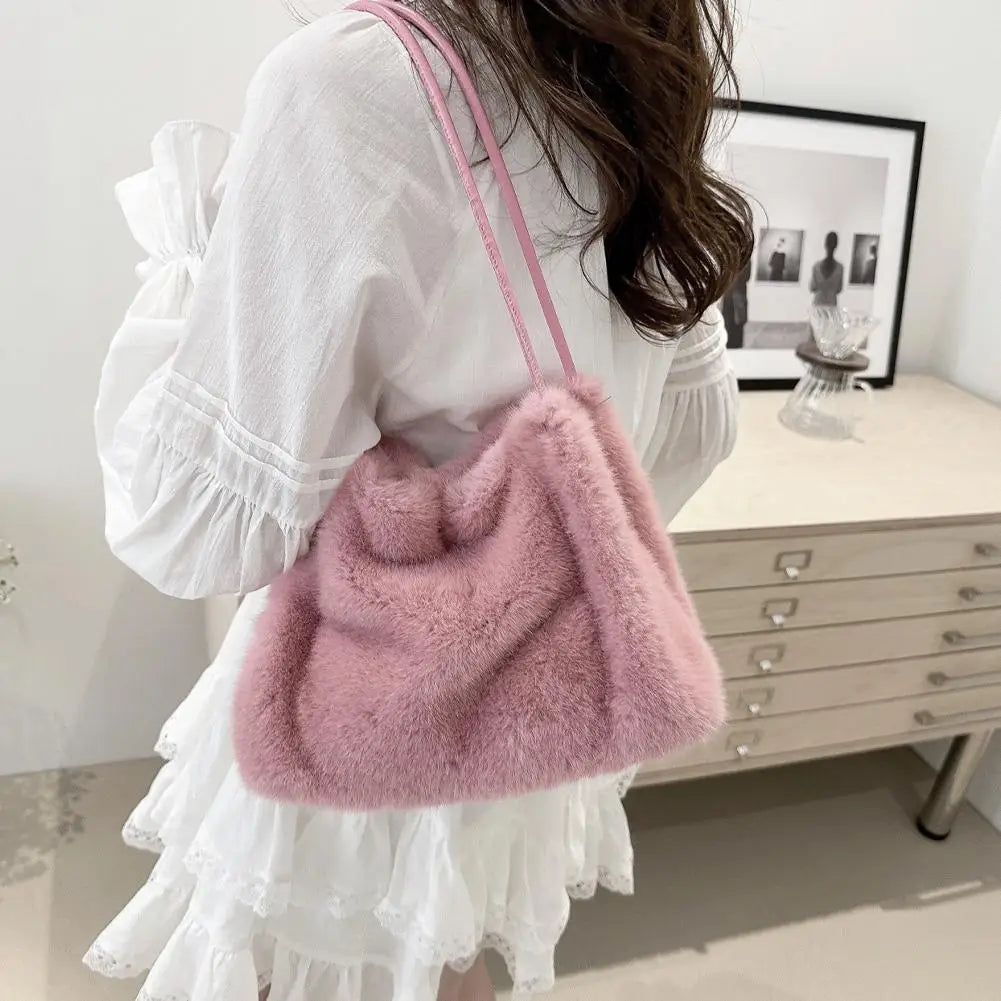 Handbag Faux Mink Plush Women's Bag Large Capacity Shoulder Bag Fall