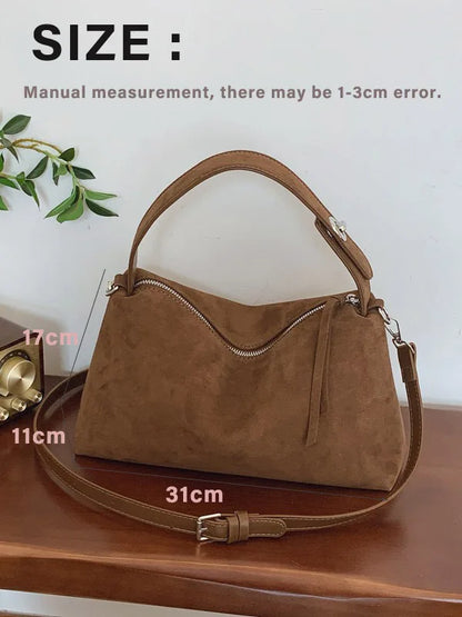 New Fashion Simple Fall Winter Spacious Boston Tote Bag Soft Matte Suede Design Women's Large Capacity Portable Hand Strap Bag