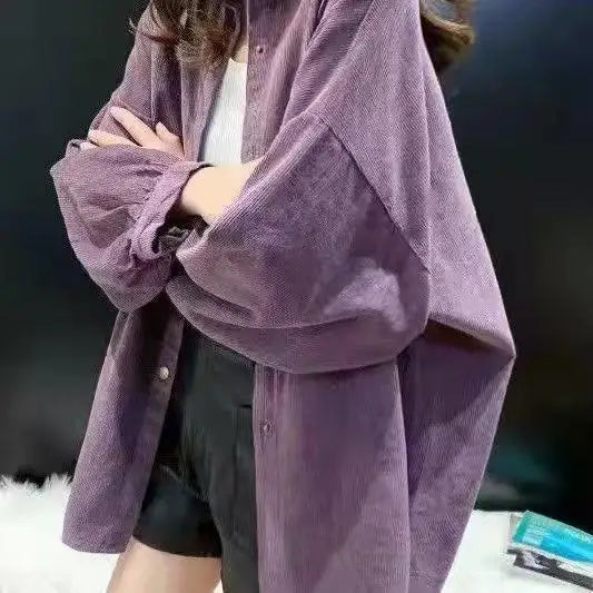 Women's Corduroy irt Long Sve Loose Casual Sle Spring Autumn New Faion V-Ne Button up Warmth Outerwear Top