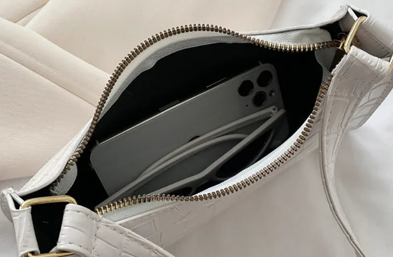 Fashion PU Leather Bags for Women Alligator Pattern Armpit Handbag Female Small Underarm Messenger Bag and Purse Designer Bag