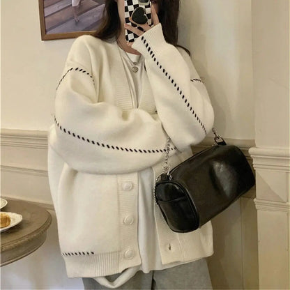 Women Elegant Knitted Fashion Cardigan Autumn Winter Long Sleeve Single Breasted Coats Female Casual Chic Outwear Street Clothes