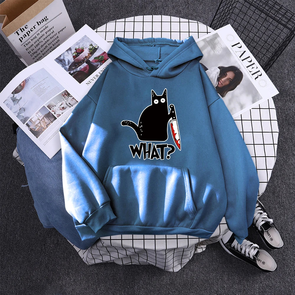 Hoody Little Black Cat And Knife Sweatshirt With Hooded Woman Oversized Aesthetic Hoodie Womens Winter Female Cats Hoodies