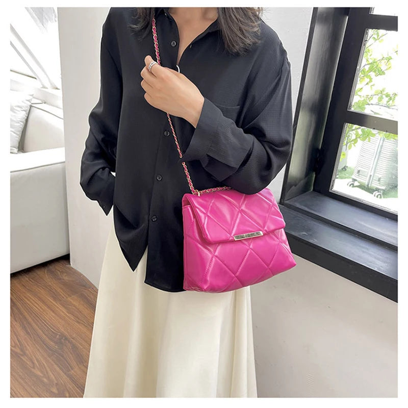 Plaid Thread Women Handbags Lady Underarm Shoulder Bag Large Capacity Commuting Tote Bag PU Leather Chain Strap Crossbody Bag