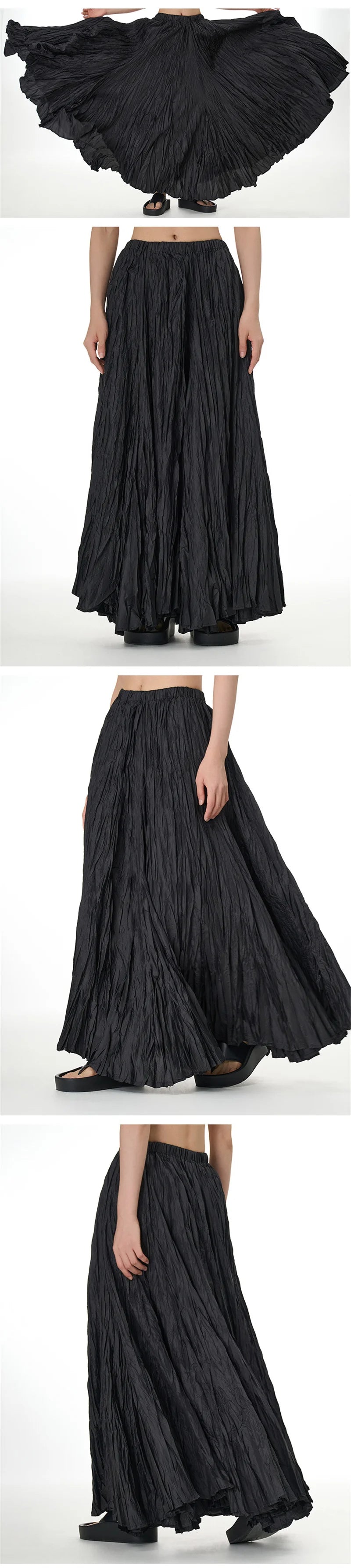 Elegant Drape Crumpled Skirts Women Summer Elastic Waist Big-Hem Long Skirts Large Size Loose Umbrella Skirts Female Streetwear