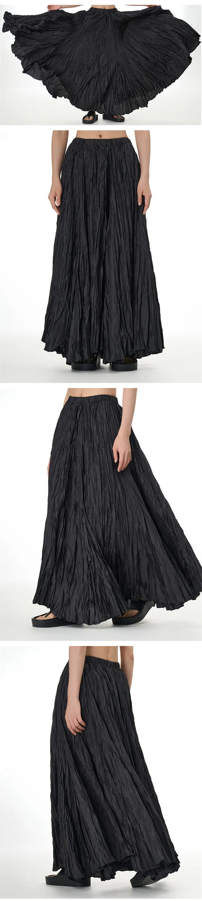 Elegant Drape Crumpled Skirts Women Summer Elastic Waist Big-Hem Long Skirts Large Size Loose Umbrella Skirts Female Streetwear