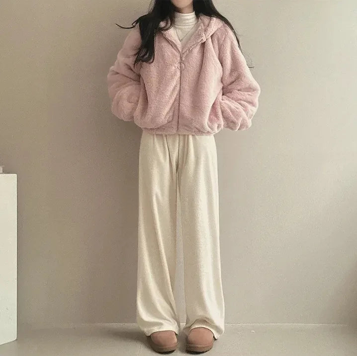 Winter Women Fur Coat Zipper Loose Hoodies Over Coat Thick Warm Plus Size Female Plush Casual Coats