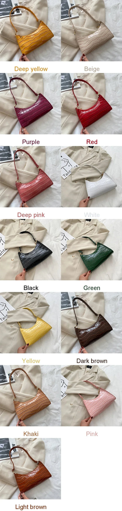 Fashion PU Leather Bags for Women Alligator Pattern Armpit Handbag Female Small Underarm Messenger Bag and Purse Designer Bag