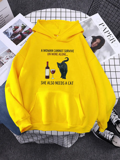 Hoody Little Black Cat And Knife Sweatshirt With Hooded Woman Oversized Aesthetic Hoodie Womens Winter Female Cats Hoodies