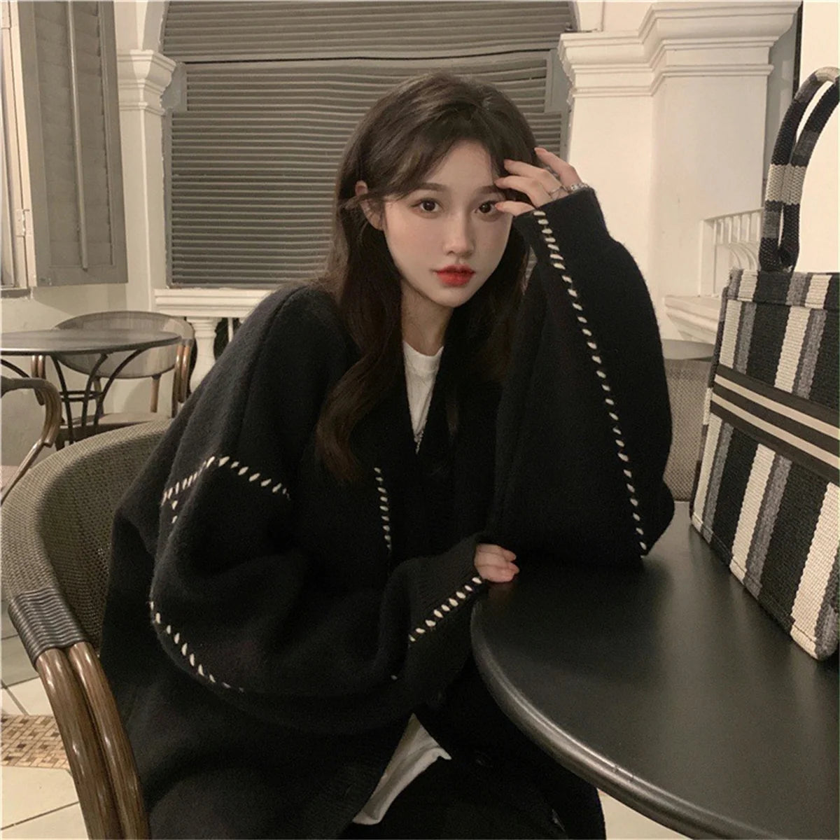 Women Elegant Knitted Fashion Cardigan Autumn Winter Long Sleeve Single Breasted Coats Female Casual Chic Outwear Street Clothes