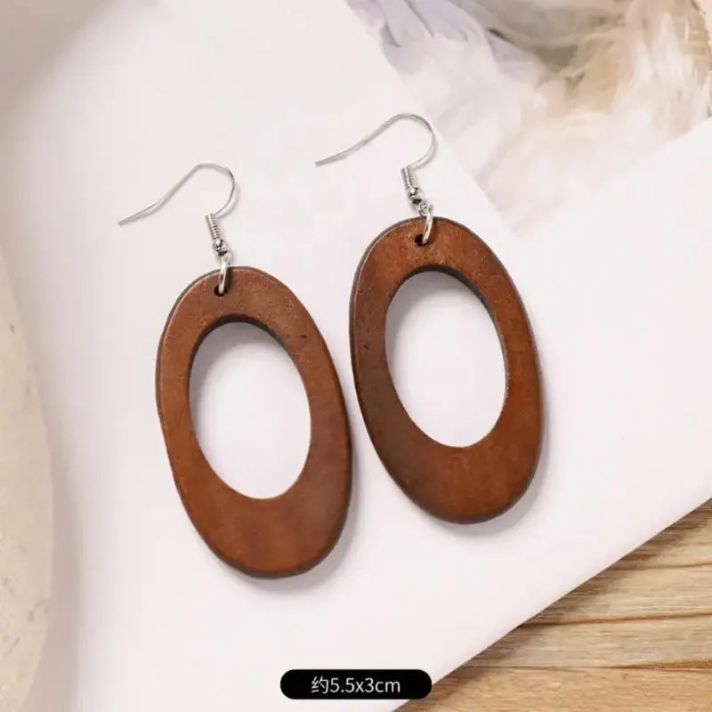 Classical Wooden Earrings For Women Geometric Long Perfect For Adding A Vintage To Fall And Winter Ensembles P9YF