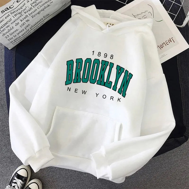Spring and Autumn Winter New Fleece Loose Women's Hoodie Hot Selling Brooklyn Printed Couple Hoodie Sweatshirt Coat