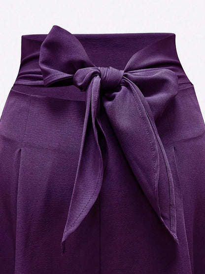 Stylish Solid A-line Skirts for Women Preppy School Style High Elastic Waist Long Skirt With Bow Woman Clothing Women's Skirts