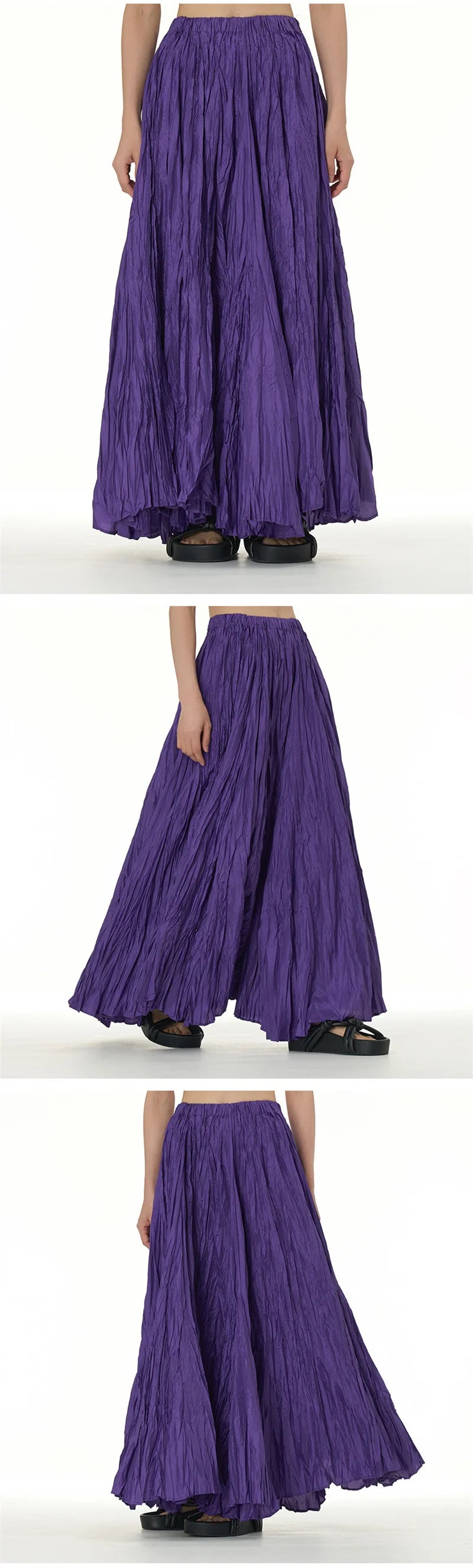 Elegant Drape Crumpled Skirts Women Summer Elastic Waist Big-Hem Long Skirts Large Size Loose Umbrella Skirts Female Streetwear