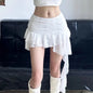 Bohemian Lace Irregular White Skirts Sexy Low-waist Ribbon Skirt for Women 2025 Summer New All-match Ruched Faldas Mujer