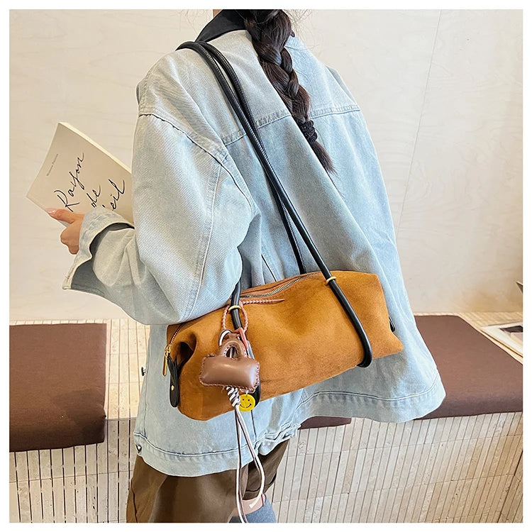 Stylish Design Exquisite Faux Suede Square Shoulder Bags Solid Zipper Personality 2025 Autumn & Winter New Armpit Bags for Women