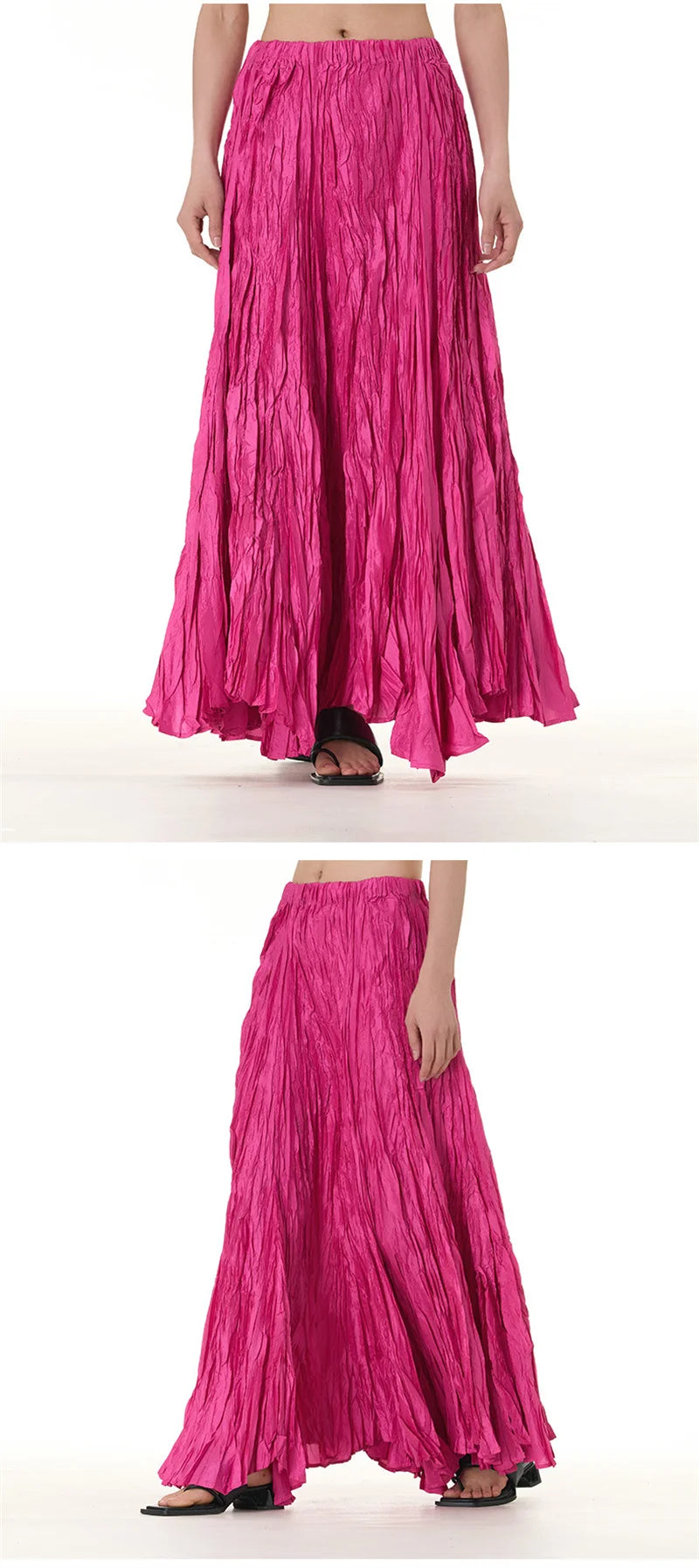 Elegant Drape Crumpled Skirts Women Summer Elastic Waist Big-Hem Long Skirts Large Size Loose Umbrella Skirts Female Streetwear