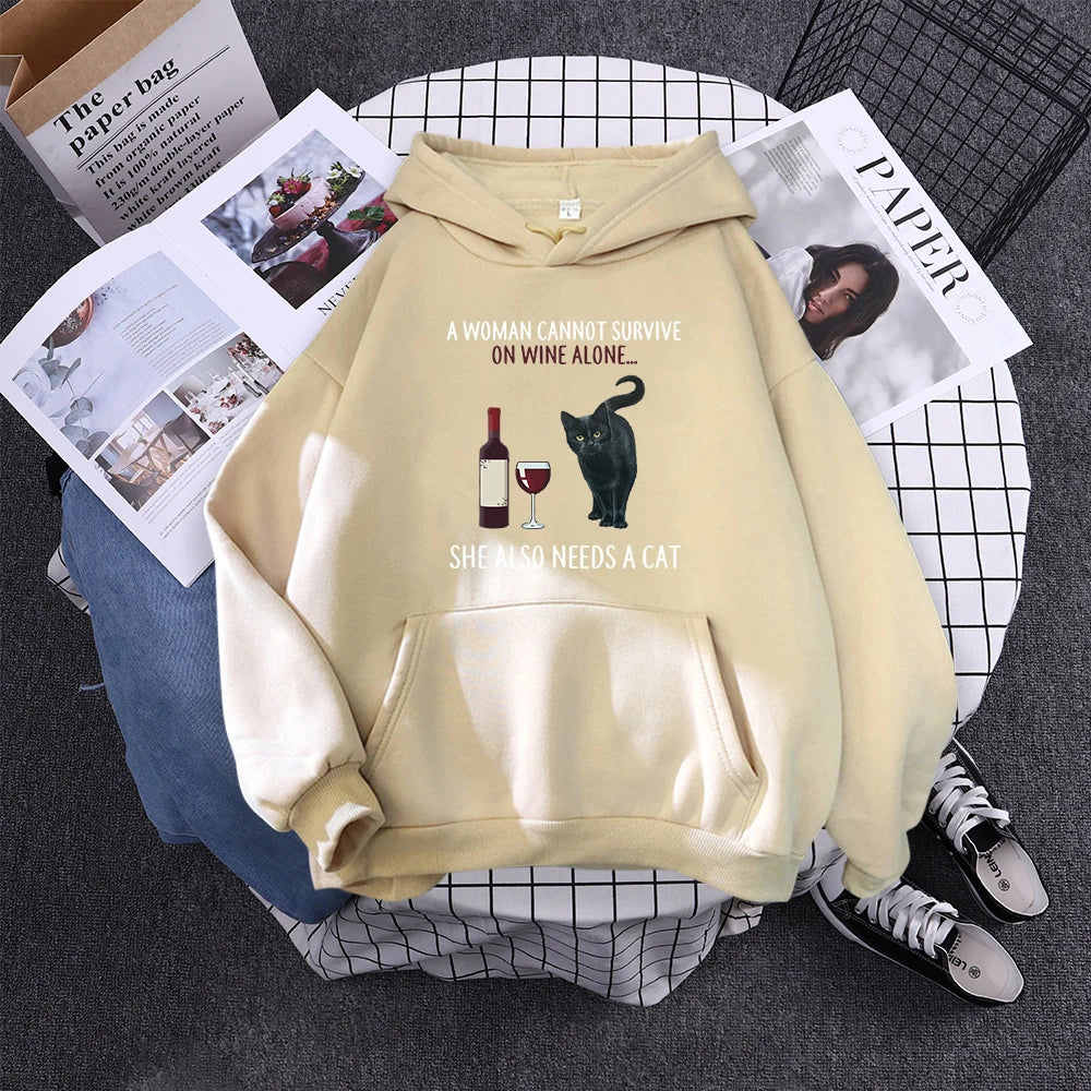 Hoody Little Black Cat And Knife Sweatshirt With Hooded Woman Oversized Aesthetic Hoodie Womens Winter Female Cats Hoodies