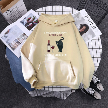 Hoody Little Black Cat And Knife Sweatshirt With Hooded Woman Oversized Aesthetic Hoodie Womens Winter Female Cats Hoodies