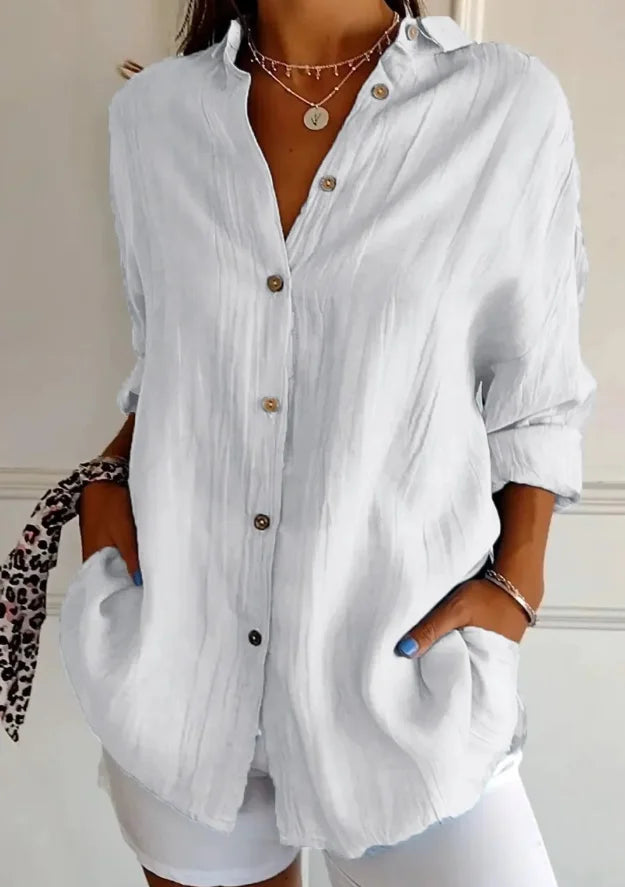 Shirt Women's Lapel Long Sleeve Solid Color Casual Single Breasted New Fashion Brown Black White Shirt Tops Blouses for Female