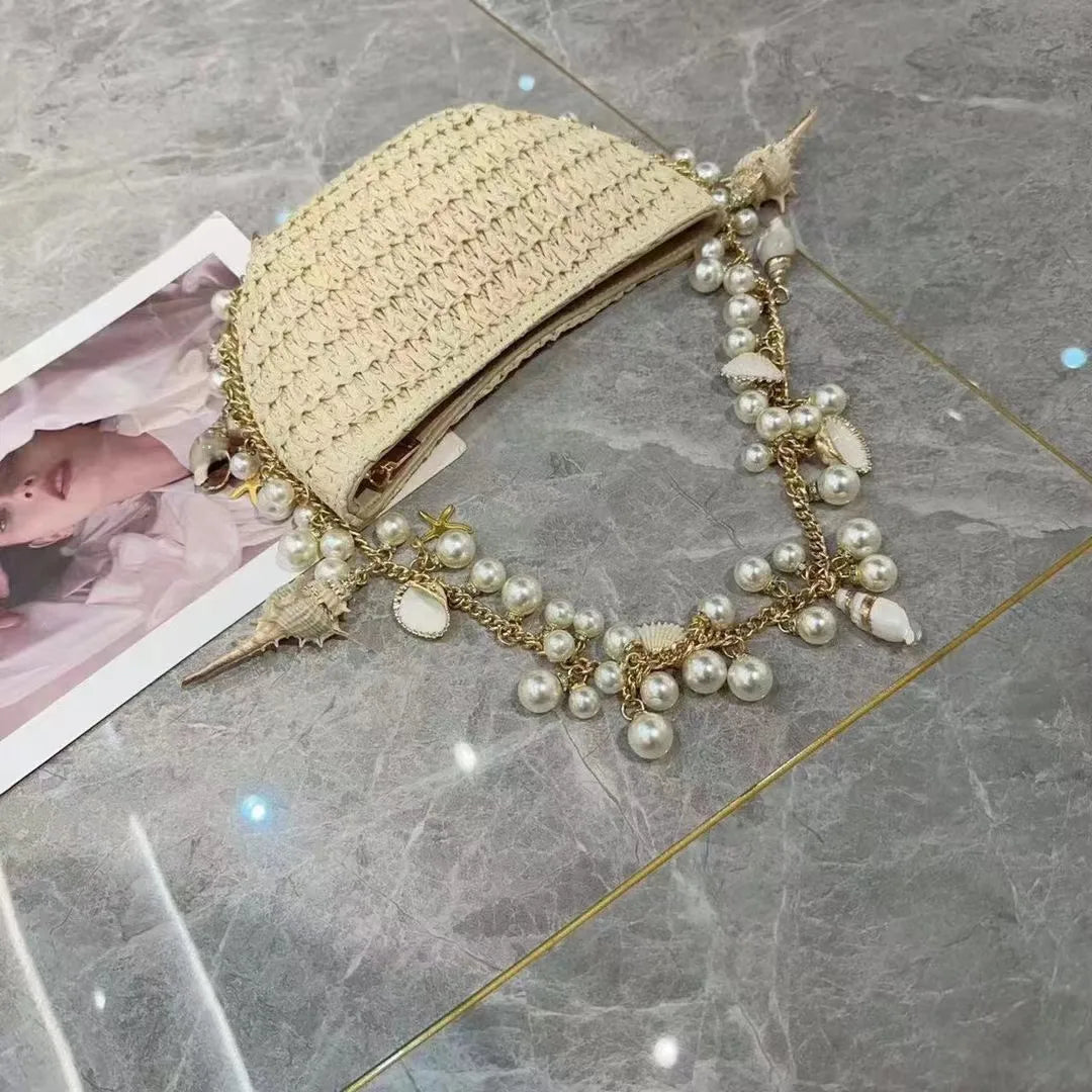 Fairy Pearl Conch Grass Woven Bag Handheld Crossbody Bag