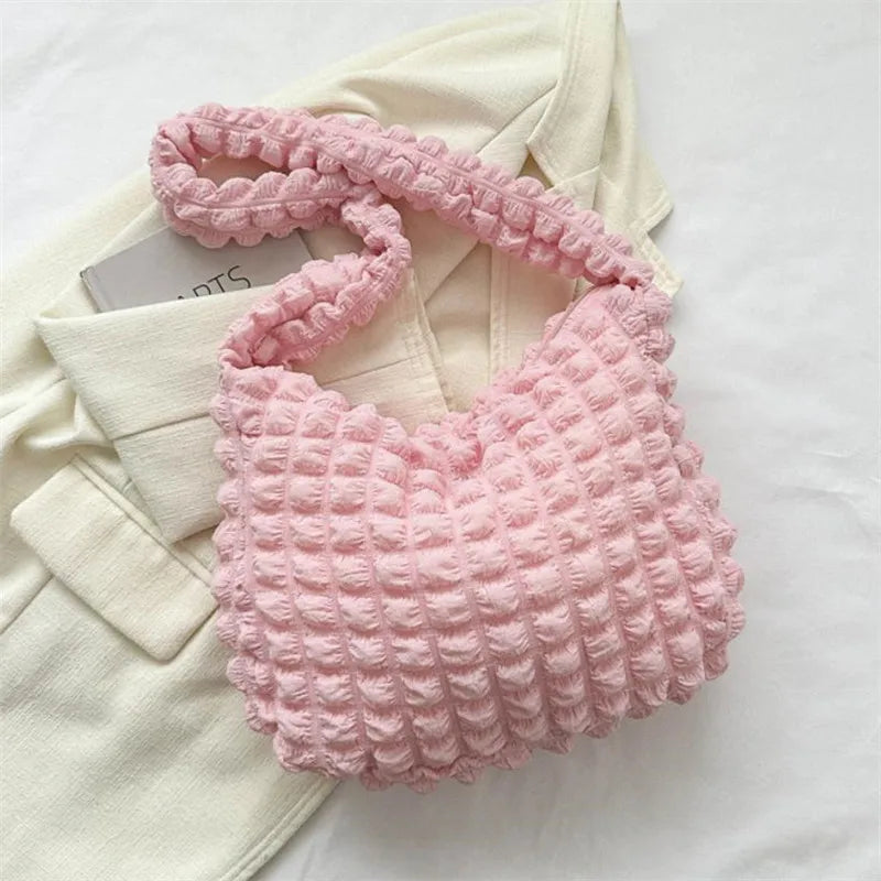 Crossbody Bag With Pleated Design Embroidered Plaid Shoulder Bag Underarm Bags Simple Large Capacity Quilted Tote Bags For Women