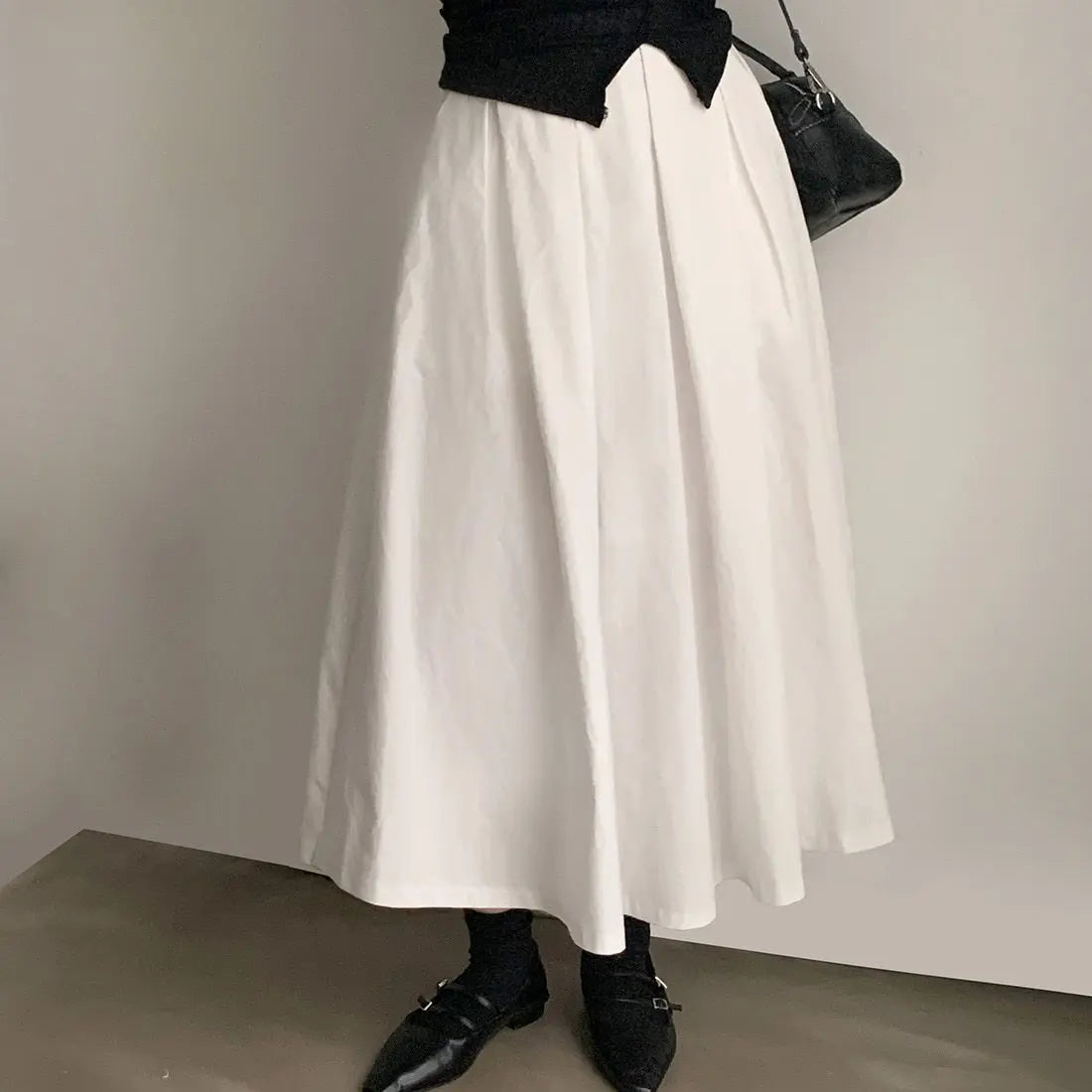 2024 Women Elegant White Long Skirts High Waist A-Line Cotton Maxi Skirts Women Casual Skirts